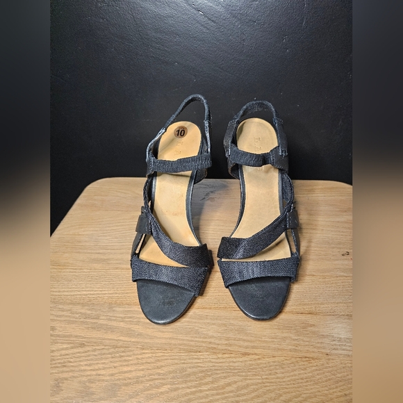 L.A.M.B Kandis Black Leather Strappy Stiletto Slingback Open Toe Heels Size 10 - Picture 3 of 12